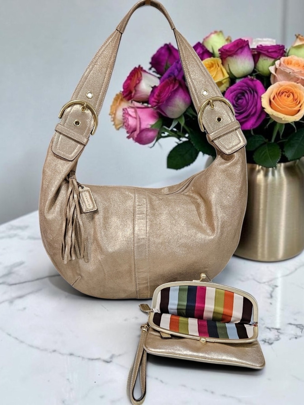 Coach Soho 2005 Limited Edition Metallic Goat Suede Hobo W/Legacy Kisslock